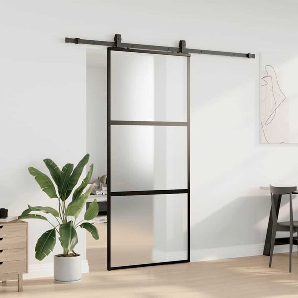 vidaXL Schuifdeur met beslagset 90x205 cm gehard glas zwart