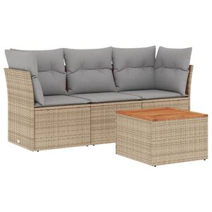 vidaXL 4-delige Loungeset met kussens poly rattan gemengd beige