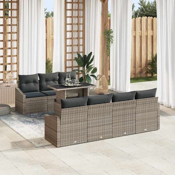vidaXL Tuin Sofa Set met kussen 8 pcs Grijs poly rattan