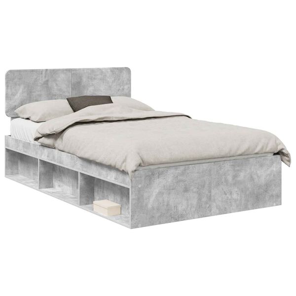 vidaXL Bedframe met hoofdeinde Beton 120 x 200 cm Massief grenenhout
