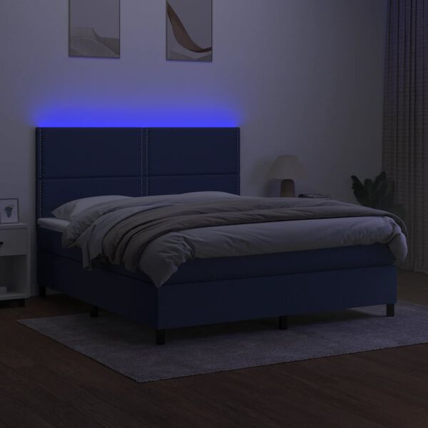 vidaXL Boxspring met matras en LED stof blauw 180x200 cm