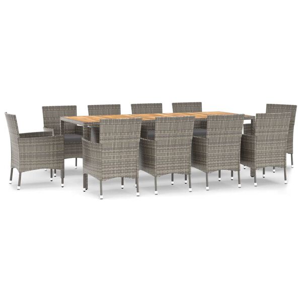 vidaXL 11-delige Tuinset met kussens poly rattan grijs