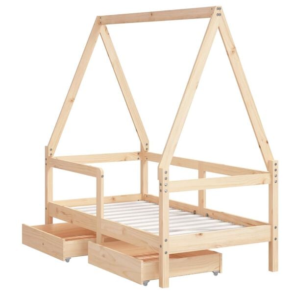 vidaXL Kinderbedframe met lades 70x140 cm massief grenenhout