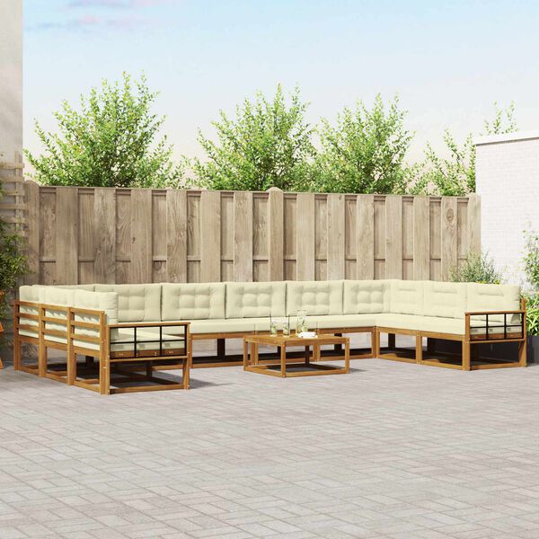 vidaXL Buiten bankenset met kussen 11 pcs Natuurlijk en Cr&egrave;me
