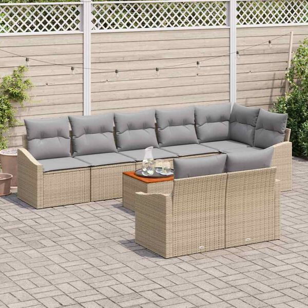 vidaXL Tuinbankenset met kussen 9 pcs Beige poly rattan