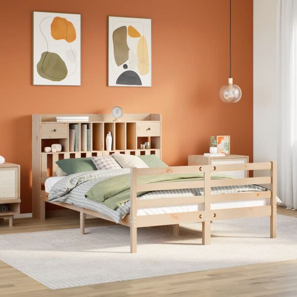vidaXL Bed met boekenkast zonder matras massief grenenhout 150x200 cm