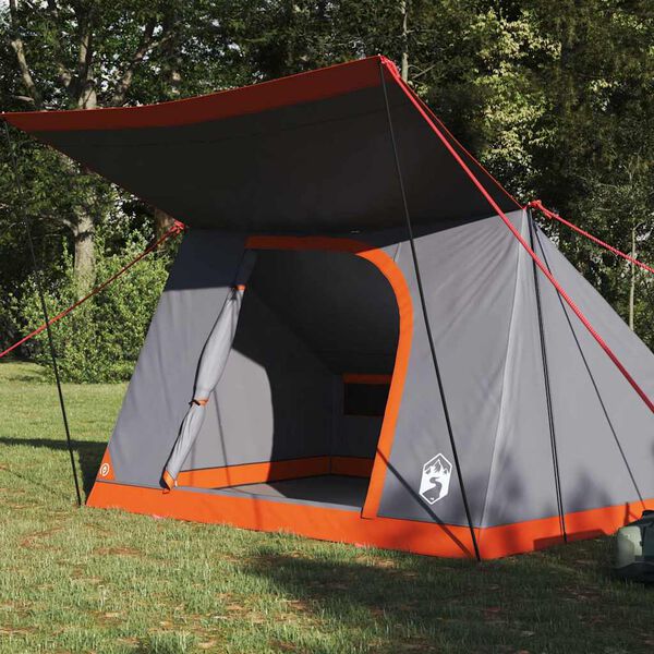 vidaXL Camping Tent met dak Grijs en Oranje 223 x 163 x 130 cm taft