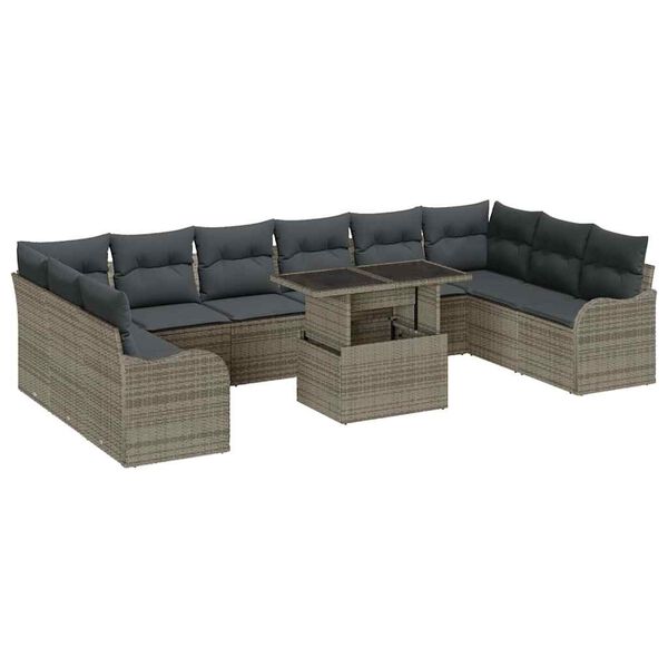 vidaXL Tuin Sofa Set met kussen 11 pcs Grijs Poly riet