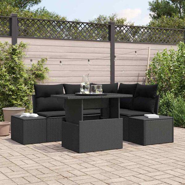 vidaXL Tuin Sofa Set met kussen 5 pcs Zwart poly rattan