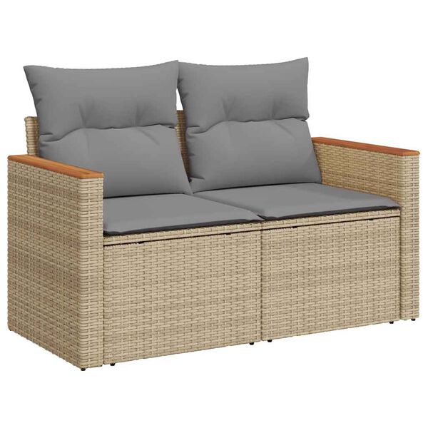 vidaXL Tuinbank 2-zits met kussens poly rattan beige