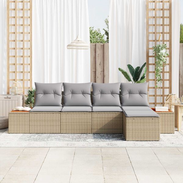 vidaXL Tuin Sofa Set met kussen 5 pcs Beige en Licht Grijs Poly Rattan