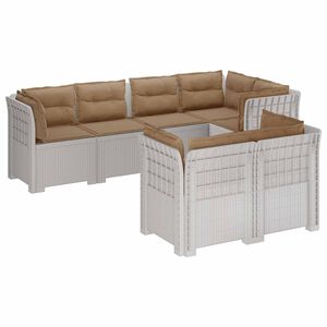 vidaXL 7-Persoons Tuinbank met Kussens Rieten Look PP Wit
