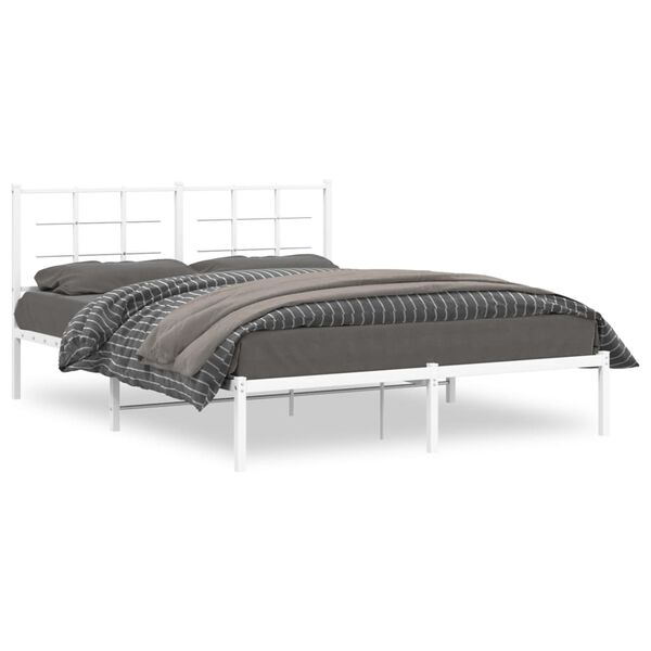 vidaXL Bedframe met hoofdbord metaal wit 160x200 cm