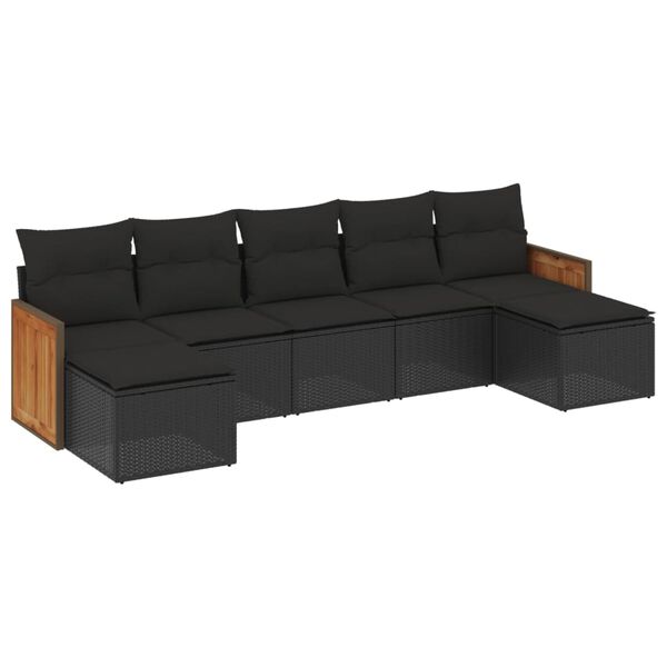vidaXL 7-delige Loungeset met kussens poly rattan zwart