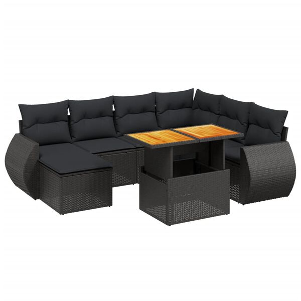 vidaXL 8-delige Loungeset met kussens poly rattan zwart