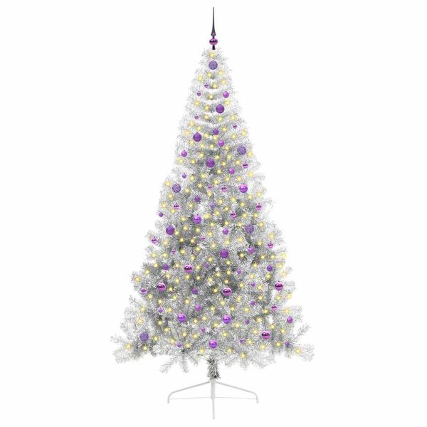 vidaXL Kunstmatig Voorverlicht Kerstboom met 300 LED Zilver 240 cm PET