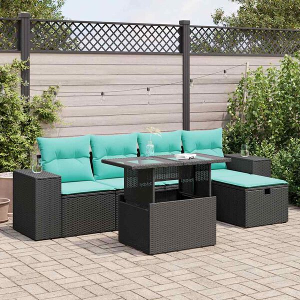 vidaXL 6-delige Loungeset met kussens poly rattan acacia grijs