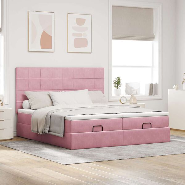 vidaXL Ottoman bed met matrassen en LED's 200x200cm fluweel roze