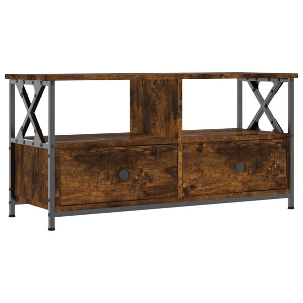 vidaXL Tv-meubel 90x33x45 cm bewerkt hout en ijzer gerookt eikenkleur