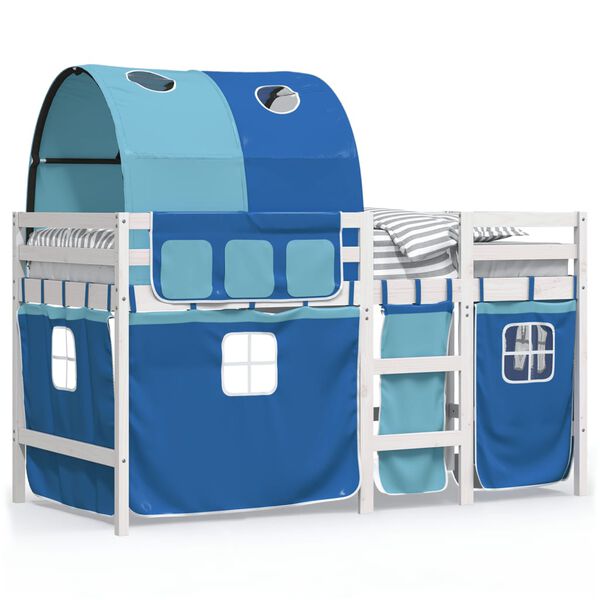 vidaXL Kinderhoogslaper met tunnel 90x200 cm massief grenenhout blauw