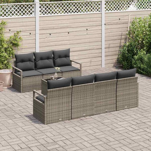 vidaXL Tuin Sofa Set met kussen 8 pcs Grijs Poly rattan, staal en glas