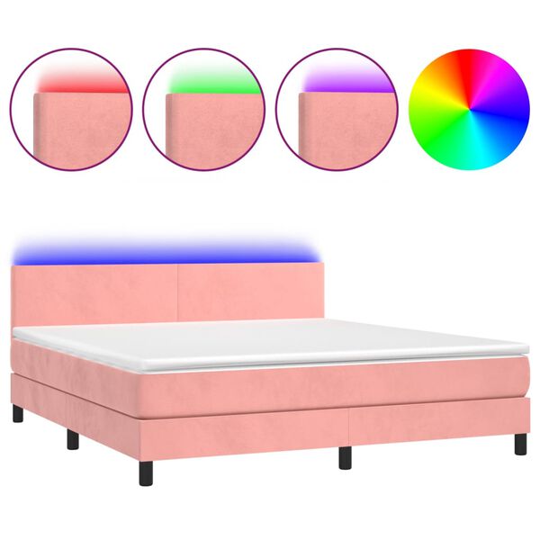 vidaXL Boxspring met matras en LED fluweel roze 160x200 cm