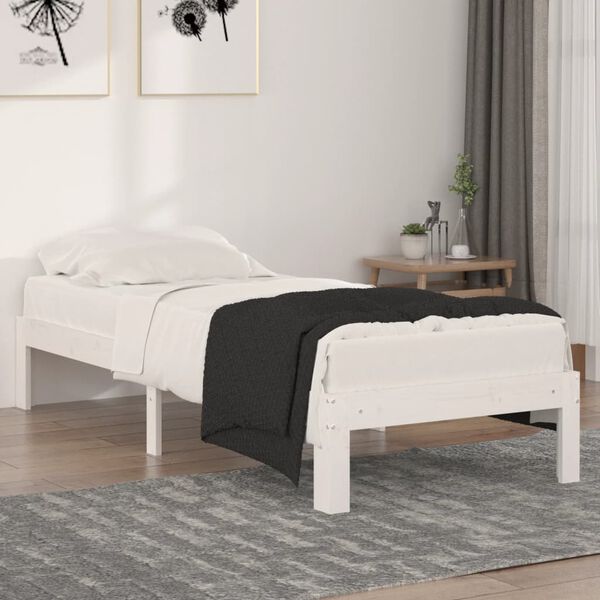 vidaXL Bedframe massief hout wit 75x190 cm