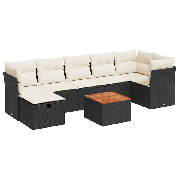 vidaXL 8-delige Loungeset met kussens poly rattan zwart