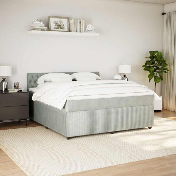 vidaXL Boxspring met matras fluweel lichtgrijs 180x200 cm