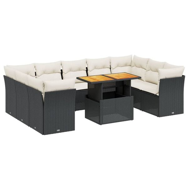 vidaXL 10-delige Loungeset met kussens poly rattan zwart