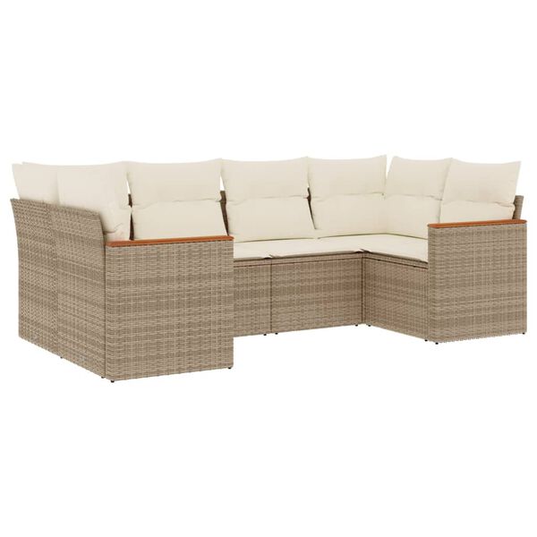 vidaXL 6-delige Loungeset met kussens poly rattan beige