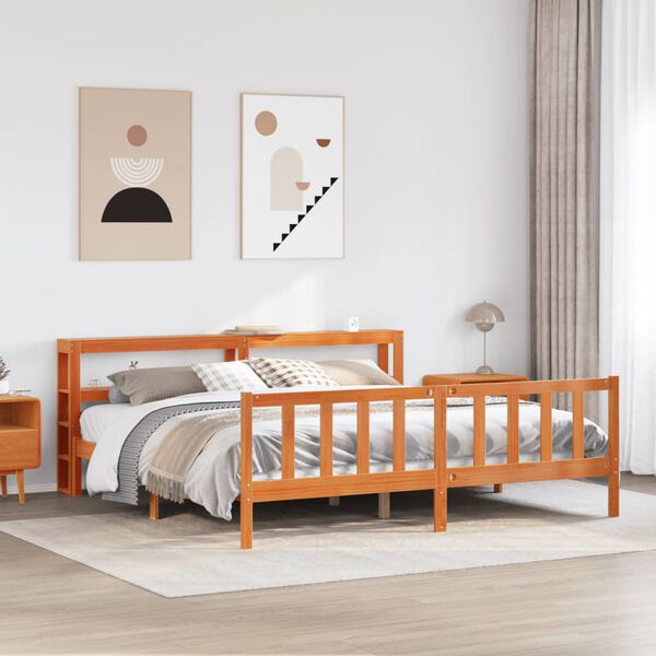 vidaXL Bedframe met hoofdbord massief grenenhout wasbruin 180x200 cm