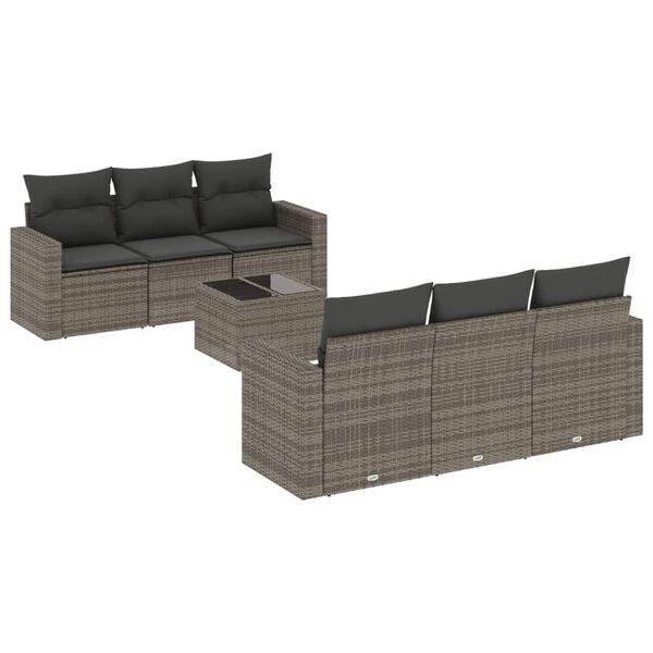 vidaXL 7-delige Loungeset met kussens poly rattan grijs