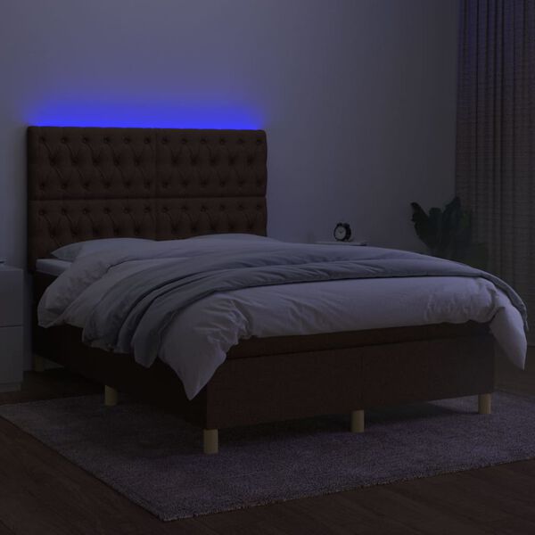 vidaXL Boxspring met matras en LED stof donkerbruin 140x190 cm