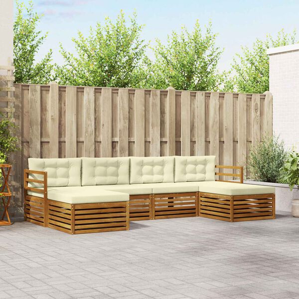 vidaXL Sofa-Sets 6 pcs Natuurlijk en Cr&egrave;me Massief Acaciahout