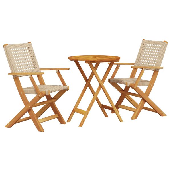 vidaXL 3-delige Bistroset poly rattan en massief hout beige