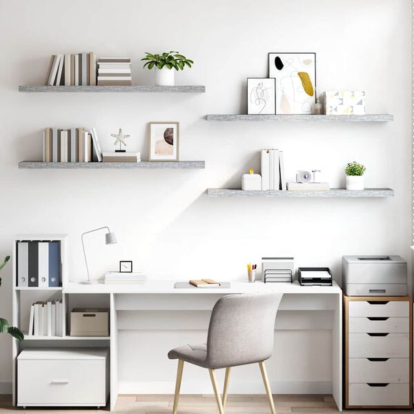 vidaXL Wandschappen zwevend 4 st 120x23,5x3,8 cm MDF betongrijs