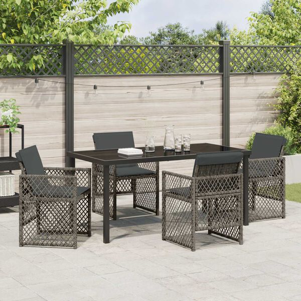 vidaXL Tuin eettafelset 5 pcs Grijs poly rattan