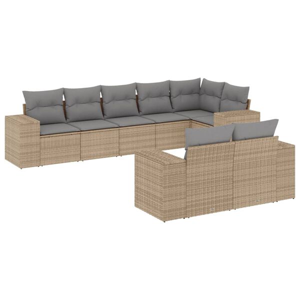 vidaXL 8-delige Loungeset met kussens poly rattan beige