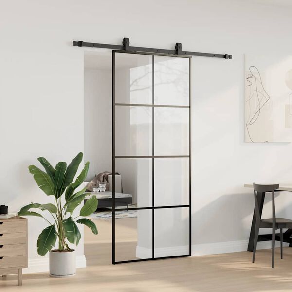 vidaXL Schuifdeur met beslagset 90x205 cm ESG glas zwart