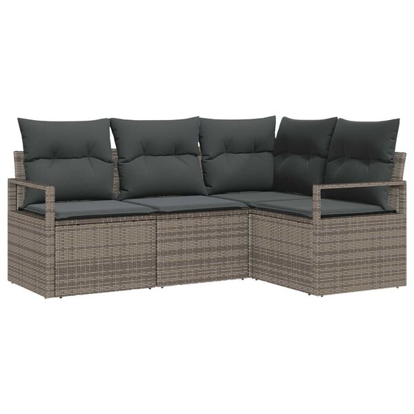 vidaXL Bankstel met kussen met opslag 4 pcs Grijs poly rattan