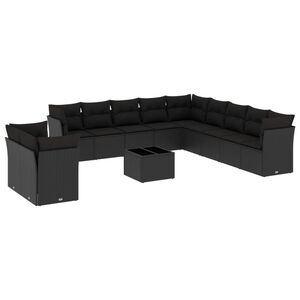 vidaXL 12-delige Loungeset met kussens poly rattan zwart