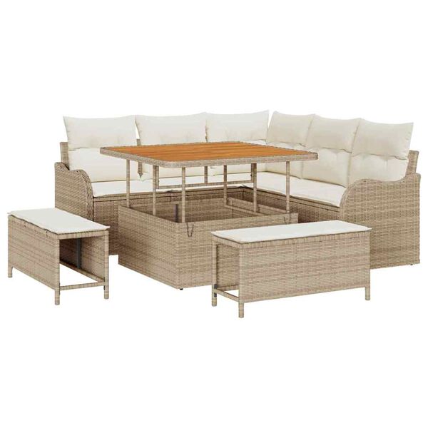 vidaXL Tuin Sofa Set met kussen met opslag 8 pcs Beige en Cr&egrave;me