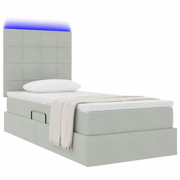 vidaXL Opbergbed met LED met matras Lichtgrijs 100 x 200 cm Fluweel
