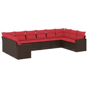 vidaXL 10-delige Loungeset met kussens poly rattan bruin