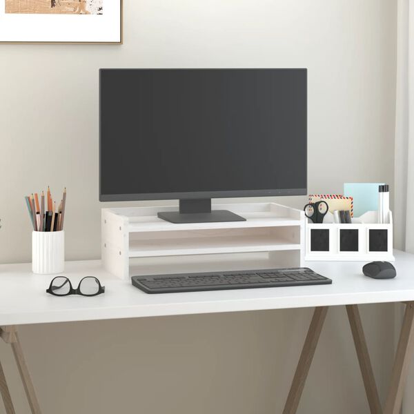 vidaXL Monitorstandaard 50x24x16 cm massief grenenhout wit