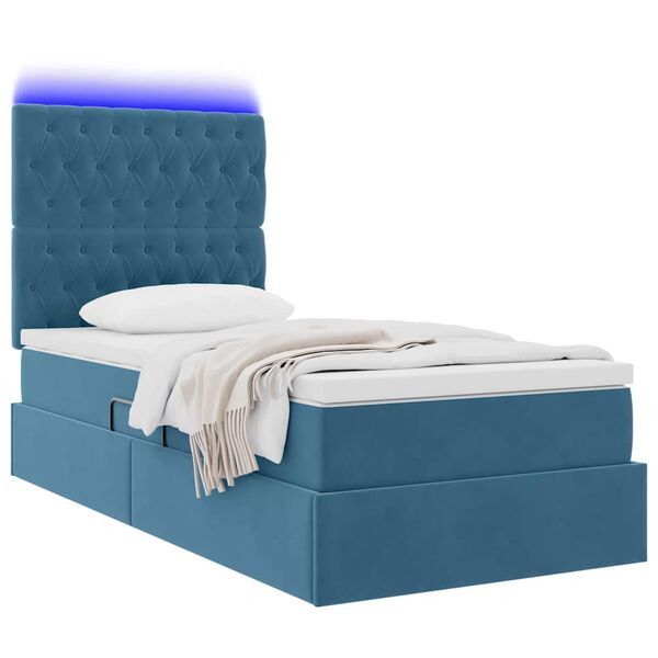 vidaXL Opbergbed met LED met matras Donkerblauw 100 x 200 cm Fluweel