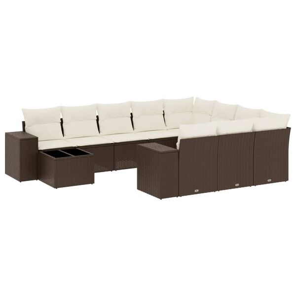 vidaXL 11-delige Loungeset met kussens poly rattan bruin