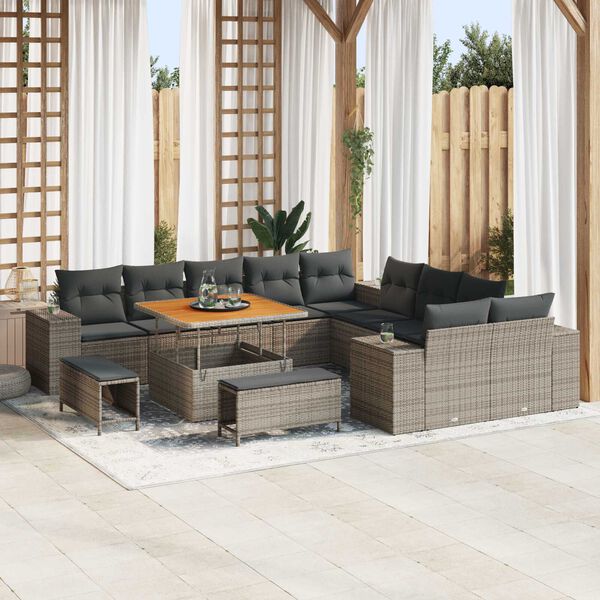 vidaXL Tuin Sofa Set 13 pcs Grijs poly rattan