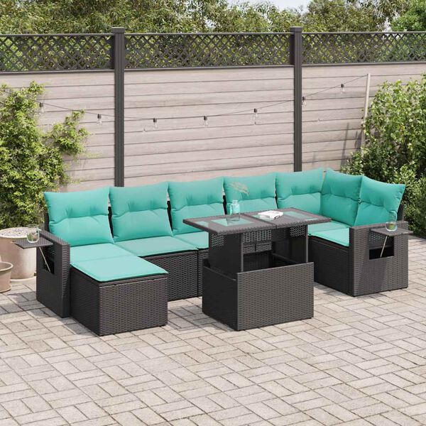vidaXL 8-delige Loungeset met kussens poly rattan acacia zwart